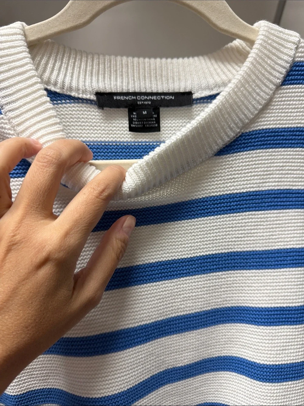 French Connection White & Blue Striped Knit Sweater